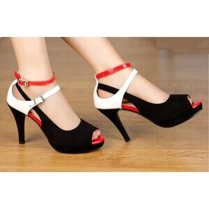 Get More Beauty Peep Toe High Heel Sandals Size 9 EU Size 40 Red White And Black